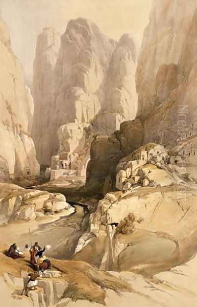 Entrance to Petra, March 10th 1839, plate 98 from Volume III of The Holy Land, engraved by Louis Haghe 1806-85 pub. 1849 - view 1
