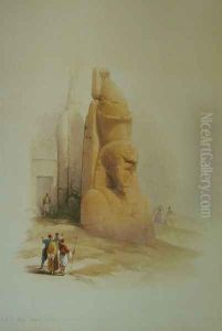 A colossal statue at the entrance to the Temple of Luxor by David Roberts