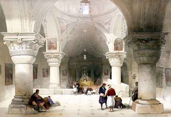 Crypt of the Holy Sepulchre, Jerusalem, plate 20 from Volume I of The Holy Land, engraved by Louis Haghe 1806-85 pub. 1842 - view 1