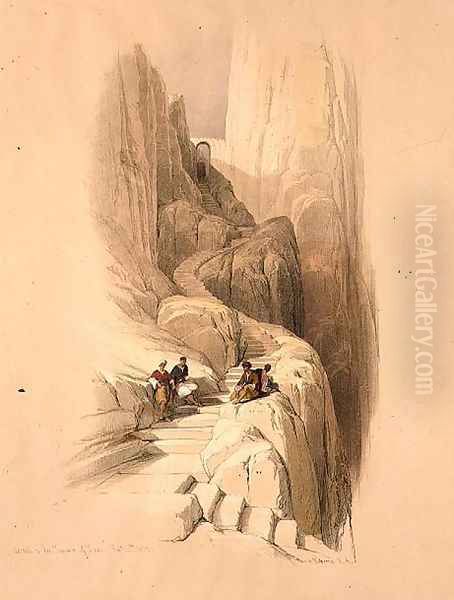 Ascent to the Summit of Sinai, February 20th 1839, plate 115 from Volume III of The Holy Land, engraved by Louis Haghe 1806-85 pub. 1849 - view 1