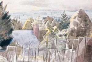 Landscape With Trees And Fence by Paul Nash