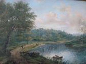 River Landscape With Anglers, Other Figuresand Boats