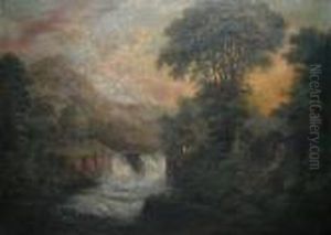 A Panoramic Highland Landscape With Figures By The Side Of Aloch by Alexander Nasmyth