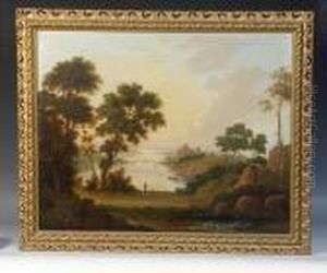 Scottish Loch Scene With Figures Fishing From Boats Scottish Loch Scene With Figures Fishing From Boats