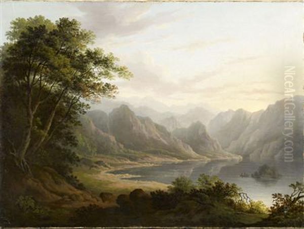 A Wooded River Landscape With Figures In A Boat - view 1