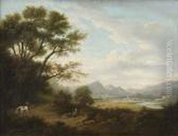 A Wooded Landscape With Resting Figures And Distant Town - view 1