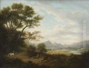 A Wooded Landscape With Resting Figures And Distant Town by Alexander Nasmyth