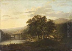 A Wooded Highland Landscape With Fisherman by Alexander Nasmyth