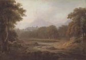 A Wooded River Landscape With A Ruined Abbey Beyond