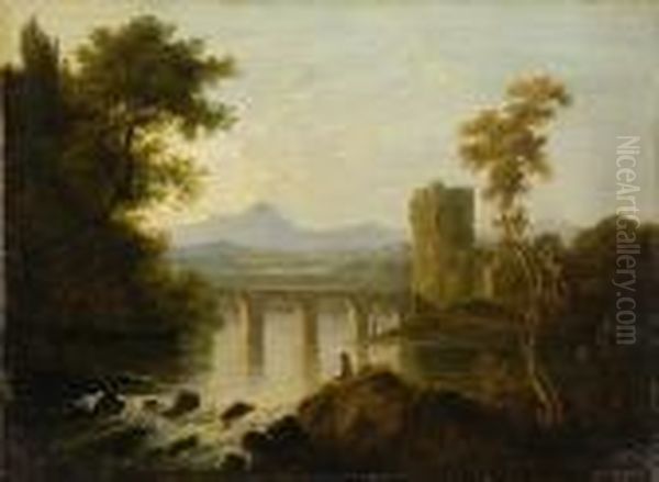 Extensive Wooded River Landscape With Viaduct And Figures - view 1