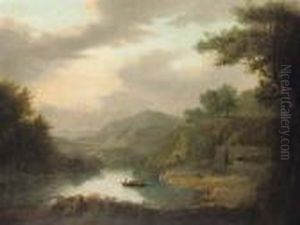 A Wooded River Landscape
Traditionally Identified As The Pass Of Achray, With Figures On A Ferry
In The Foreground by Alexander Nasmyth