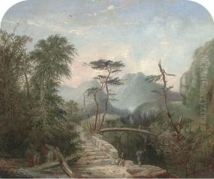 Travellers In A Highland Landscape Before A Bridge by Alexander Nasmyth