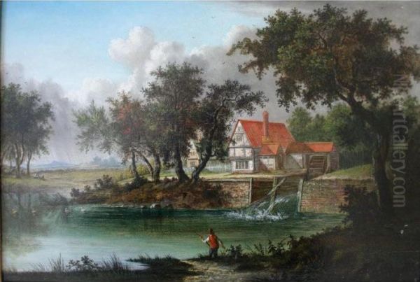 A Fisherman By A Mill Pool - view 1