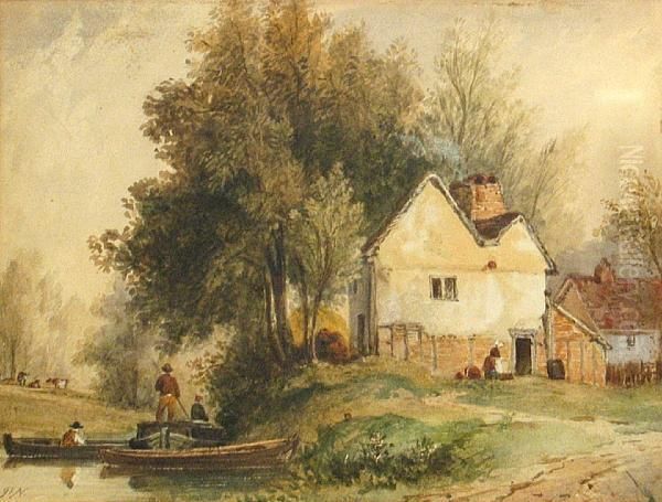 A Farmhouse Near A River With Figures - view 1