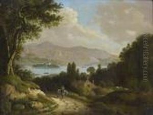 Jeune Cavalier Sur Un Chemin Dominant Un Rivage Montagneux