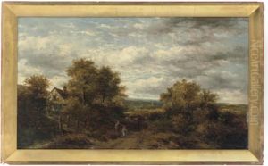 Figures On A Path With Cattle Beside A Bridge