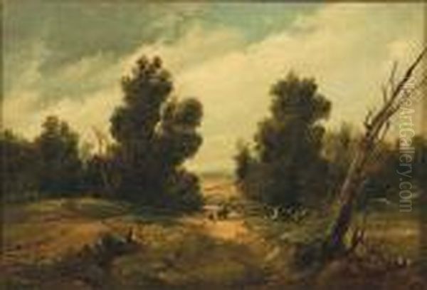 Travellers On A Wooded Path - view 1