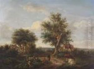 Cattle And Rustics On A Track By Some Cottages by Patrick, Peter Nasmyth