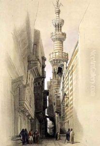 The Minaret of the Mosque of El Rhamree, Cairo, from Egypt and Nubia, Vol.3 by David Roberts