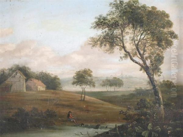 Landscape With A Figure Near A Stream And Cottage - view 1