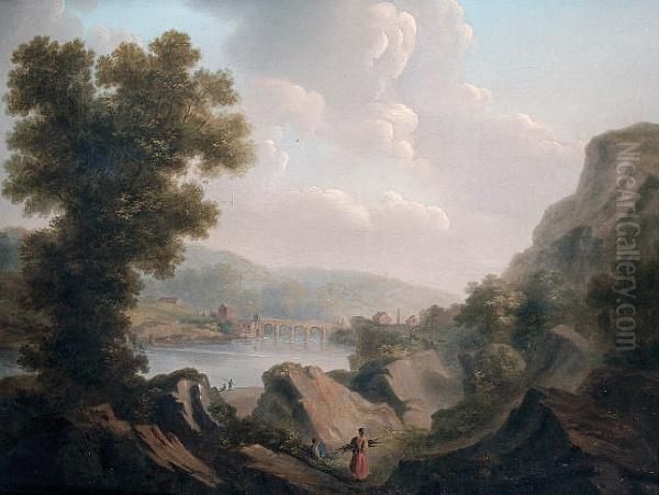 Figures Gathering Wood On The Banks Of A River - view 1