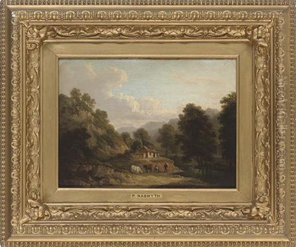 Figures Before A Riverside Cottage - view 1