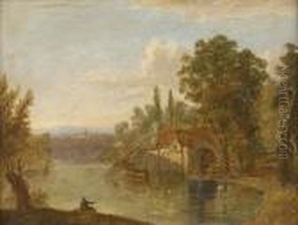 A Wooded River Landscape With Watermill - view 1