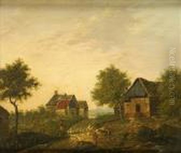 Theold Farmstead, Figures On A Cart Track In Evening Sunlight - view 1