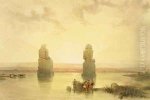 The Colossi of Memnon, at Thebes, during the Inundation, from Egypt and Nubia, Vol.1 by David Roberts