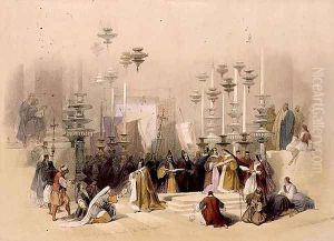 The Stone of Unction, Church of the Holy Sepulchre, March 30th 1839, plate 19 from Volume I of 'The Holy Land, engraved by Louis Haghe 1806-85 pub. 1842