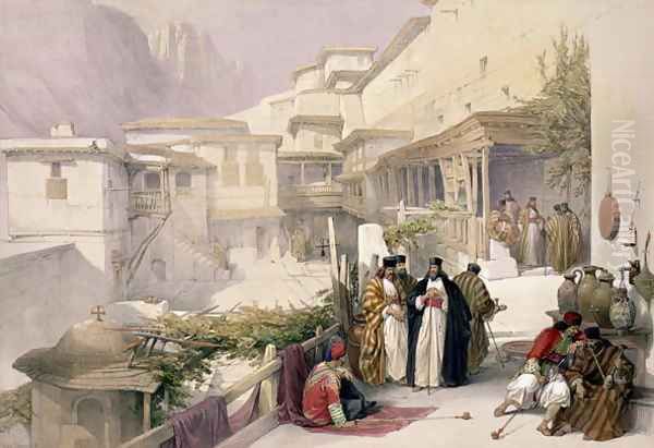 Convent of St. Catherine, Mount Sinai, February 17th 1839, plate 120 from Volume III of The Holy Land, engraved by Louis Haghe 1806-85 pub. 1849 - view 1