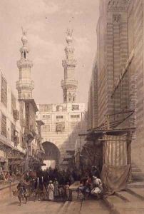 Minarets and Grand Entrance to the Mosque of the Metwalys, Cairo, from Egypt and Nubia, Vol.3 by David Roberts