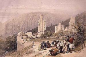 Remains of a Triumphal Arch at Petra, March 8th 1839, plate 100 from Volume III of The Holy Land, engraved by Louis Haghe 1806-85 pub. 1849