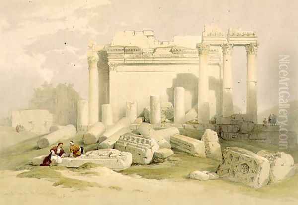 Ruins of the Eastern Portico of the Temple of Baalbec, May 6th 1839, plate 83 from Volume II of The Holy Land, engraved by Louis Haghe 1806-85 pub. 1843 - view 1