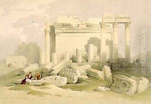 Ruins of the Eastern Portico of the Temple of Baalbec, May 6th 1839, plate 83 from Volume II of The Holy Land, engraved by Louis Haghe 1806-85 pub. 1843 Ruins of the Eastern Portico of the Temple of Baalbec, May 6th 1839, plate 83 from Volume II of The Holy Land, engraved by Louis Haghe 1806-85 pub. 1843