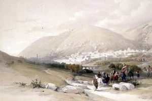 Nablous, ancient Shechem, April 17th 1839, plate 42 from Volume I of The Holy Land, engraved by Louis Haghe 1806-85 pub. 1842 by David Roberts