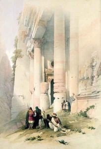 Temple called El Khasne, Petra, March 7th 1839, plate 94 from Volume III of The Holy Land, engraved by Louis Haghe 1806-85 pub. 1849 by David Roberts