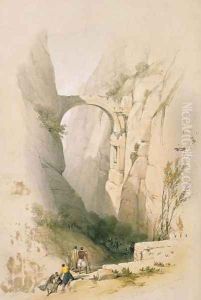 Triumphal Arch crossing the Ravine leading to Petra, plate 95 from Volume III of The Holy Land, engraved by Louis Haghe 1806-85 pub. 1849 by David Roberts