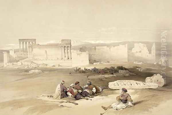 Ruins of Baalbec, May 5th 1839, plate 77 from Volume II of The Holy Land, engraved by Louis Haghe 1806-85 pub. 1843 - view 1