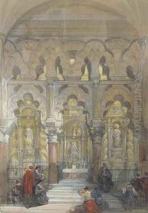 Figures worshipping in the Mosque of Cordova