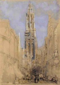 The south front of the tower of Antwerp Cathedral by David Roberts