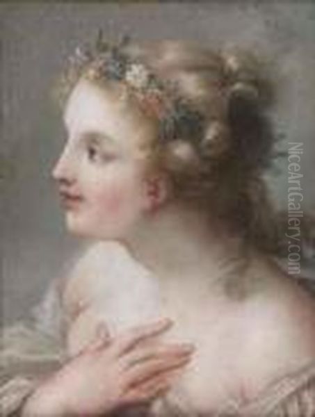 A Young Girl, Bust-length, With A Garland Of Flowers In Herhair - view 1