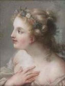 A Young Girl, Bust-length, With A Garland Of Flowers In Herhair by Charles Joseph Natoire