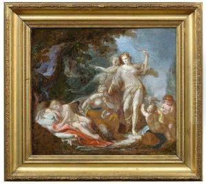 Der Schlafende Amor Wird Von Diana Und Ihren Gefahrtinnen Entwaffnet by Charles Joseph Natoire