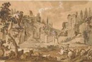 A View Of The Pincian Hill With Ruins by Charles Joseph Natoire