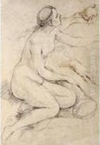 Study Of A Female Nude Leaning 
On A Cornucopia And Separate Studies Of Her Hands, One Holding An Apple
