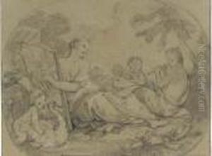 Two Women With Putti Music Making In A Landscape by Charles Joseph Natoire