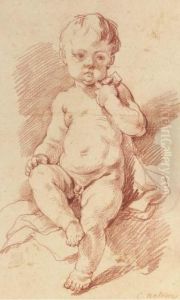Un Enfant Assis Tenant Un Objet Dans Sa Main Gauche by Charles Joseph Natoire