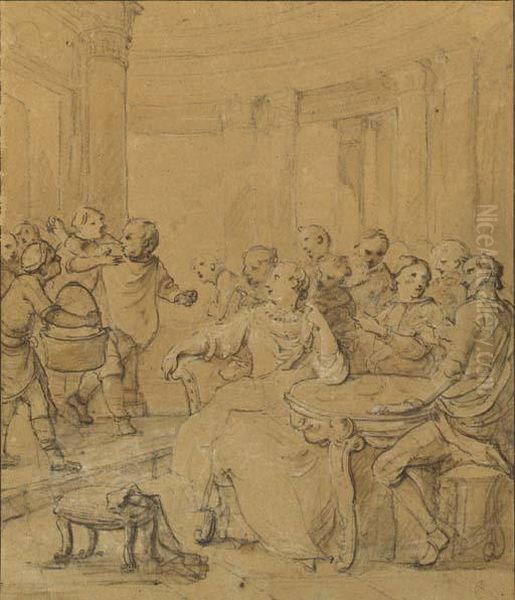 Sancho Panza Pursued By Cooks
Trying To Shave His Beard With Dirtywater, Don Quixote And The Duchess
Seated At A Table - view 1