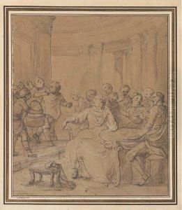 Don Quichotte Assis A Une Table
Avec Une Femme Se Tournant Vers Sancho Panca Accompagnee D'enfants by Charles Joseph Natoire